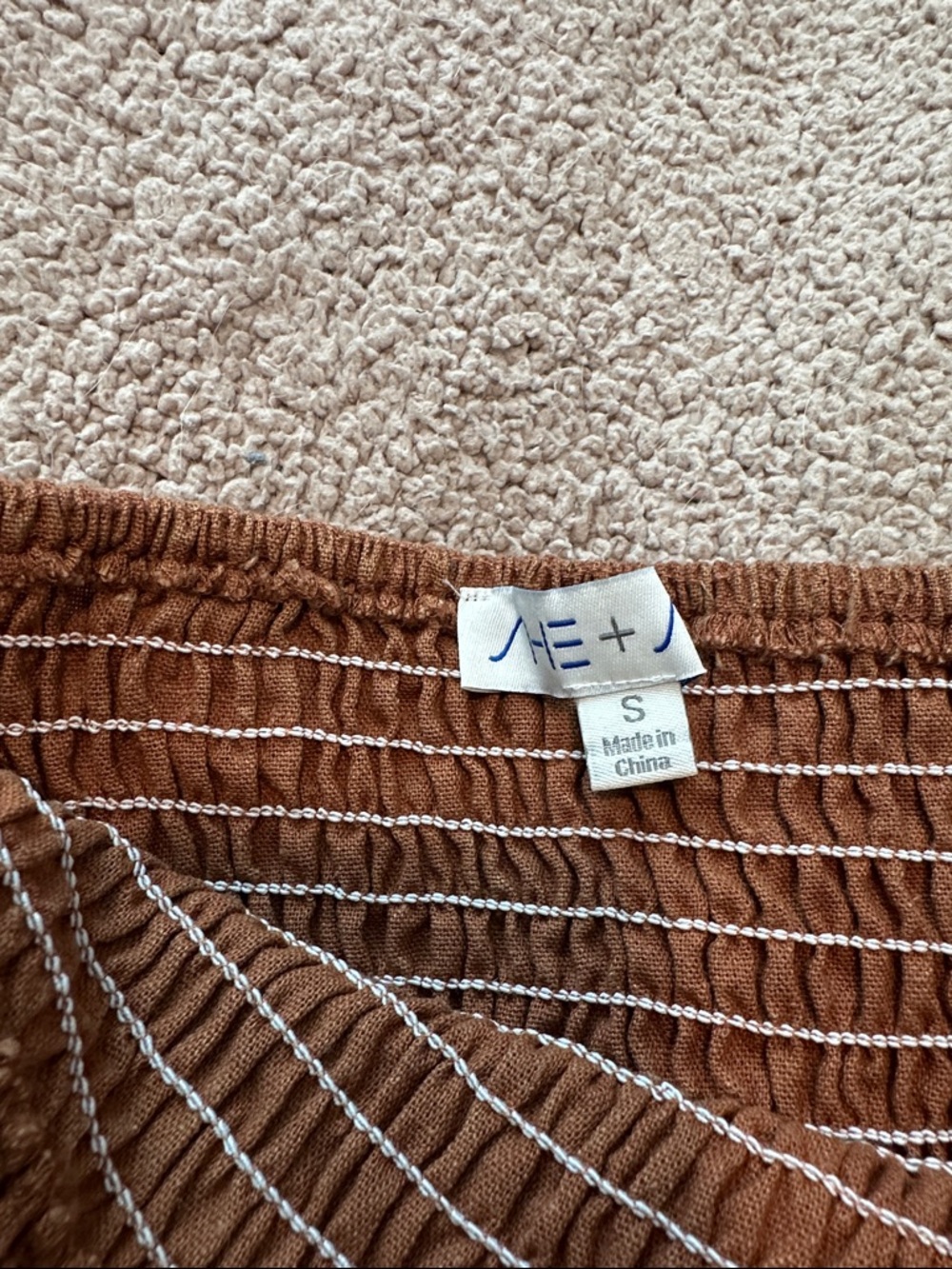 She + Sky Smocked Tube Crop Top in Copper Brown - Picture 2 of 4
